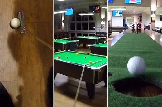 This ridiculous pool hall trick shot took 11 hours to build