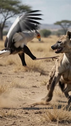 Secretarybird vs. Hyena: The Ultimate Savanna Standoff! 🦅💥#shorts