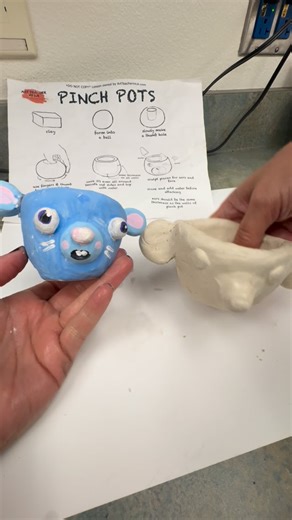 Maria Galloway on Instagram: "I have a free download visual for pinch pots in my #teacherspayteacher store. Here’s how to create pinch pot animals with @crayola air dry clay. You can paint them using acrylic paint or tempera paint. I love using fun colors rather than realistic animal colors. You can scroll back through my post and see some of the creations that my students have come up with over the years. I order a 25 pound box of @Crayola air, dry clay, each bag or 5lb tub can be divided into 