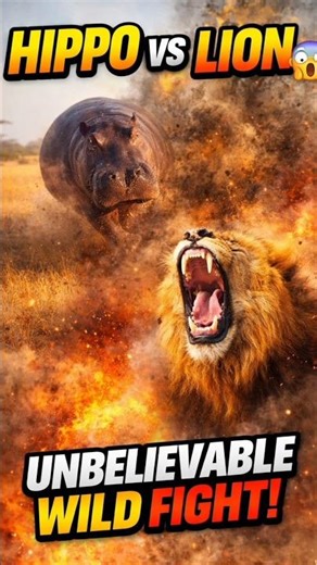 Hippo vs Lion Fight – Who Wins This Savage Battle? 🦛🦁 #Shorts