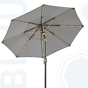 BLUU 7.5 FT Solar Patio Umbrella Market Umbrellas with 8 LED Strip Lights & Hub Light, Aluminum Pole, Olefin Fade Resistant Canopy (Cast Slate)