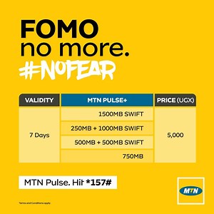 #MTNPulse plus bundles can take you all week long. Activate your favorite 7 day bundle to stay connected. Get; 1500MB SWIFT for 5k or 250MB 1000MB SWIFT for 5k or 500MB 500MB SWIFT for 5k or 750MB for 5k Hit *157# to join and activate. Bundles are valid for 7 days. #NoFear | MTN Uganda