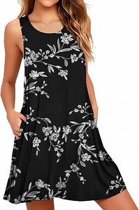 Anyjoin Women's Summer Dresses Beach Floral Tshirt Sundress Sleeveless Pockets Casual Tank Dress