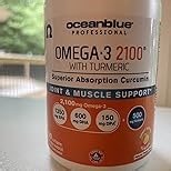 Oceanblue 2100 Triple Strength Omega-3 Fish Oil with Turmeric | Burpless Omega 3 Combo Supplement with Curcumin EPA DHA DPA| Heart and Joint Support | 60 Softgels