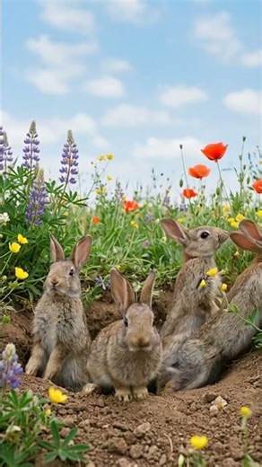 Springtime Bunnies in Flower Field! 🌸🐰#springtime #adorable #animals #cute #naturelovers #rabbit