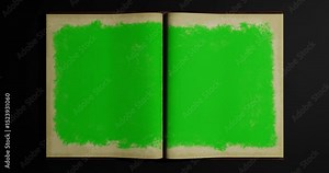 Animated turning pages of an old book with Green Screen on Desk- 3d animation 4K, set of 2