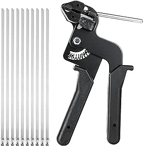 Cable Tie Gun Tool Kit, Metal Cable Zip Ties Tensioning and Cutting Tool with 200pcs Zip Ties, Metal Zip Tensioner with Built-in Cutter for Outdoor and Indoor Use