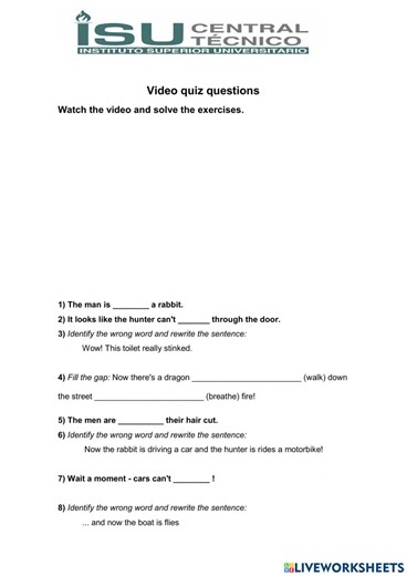 Video quiz interactive worksheet