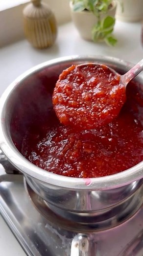 Adhya S on Instagram: "Fresh plum jam 🌸 Plums are in season, so I had to make this sweet, tangy, and delicious plum jam. I love making jams myself because I can control the amount of sugar that goes into it. This jam is super healthy as it has very little sweetener, lots of plums, and chia. The best way to enjoy this jam is in a PB sandwich with toasted sourdough, peanut butter, and plum jam :) The recipe will be pinned in the comments. Healthy jam, healthy recipes, home chef, recipes, ASMR, as