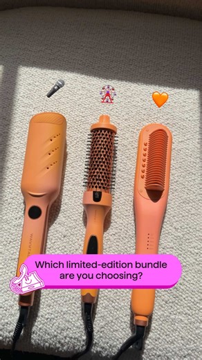 Which limited-edition festival bundle are you choosing to add to cart? 👀🏜️ 🎤 Main Stage Waves Bundle ft. Power Wave 🎡 VIP Volume Bundle ft. Blowout Boost 🧡Spotlight Sleek Bundle ft. Steamline Pro Comment the corresponding emoji with the bundle you’re picking up! #wavytalk #chooseone #pickone #spotlighthair #festivalhair