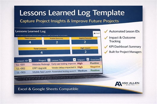 Lessons Learned Log Template Excel | Project Management Lessons Tracker | PMO Retrospective Log | Excel & Google Sheets - Etsy