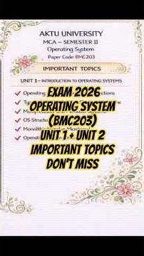 AKTU MCA Operating System (BMC203) Important Topics | Unit 1 & 2 | Exam 2026 | One Night Revision