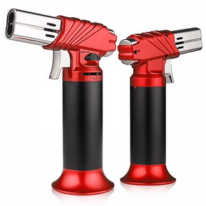 mollie 2 Pcs Kitchen Torch Lighter Butane Refillable with Adjustable Flame and Safety Lock for Creme Brule & Baking, Red (Butane Gas Not Included)