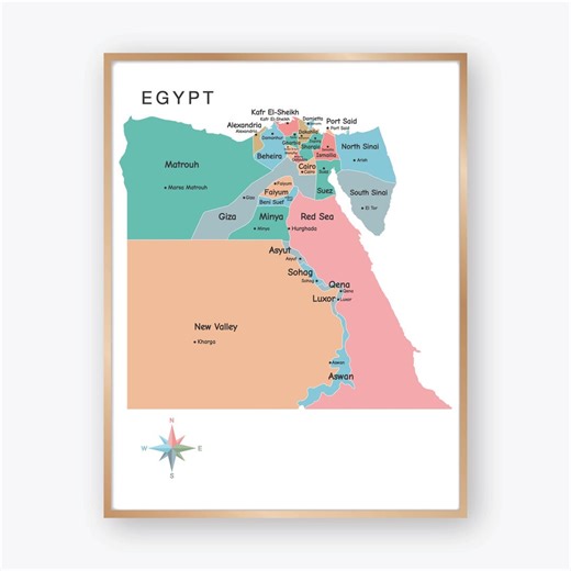 Egypt Color Map Poster With Provinces and Major Cities, Detailed Country Map of Egypt for Classroom Geography Decor - Etsy