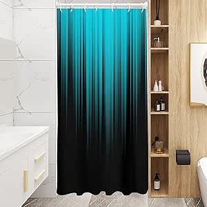 AAtter Teal and Black Shower Curtain Aqua Ombre Abstract Gradient Stall Small Single Walk in Half Size Dorm Standing Narrow Stand Up RV Home Bathroom Decor Bathtub Set with 7 Hooks, 36x72, Modern