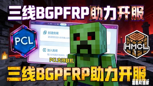 我的世界玩家社区传来喜报！PCL 和 HMCL 支持联机啦！PCL HMCL FRP 我的世界开服不卡了！三线 BGP FRP 内网穿透极速上手教程
