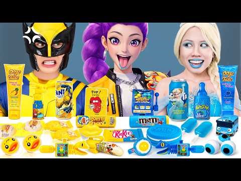 BLUE FOOD vs YELLOW FOOD CHALLENGE | ASMR MUKBANG 매운 라면 먹방 Frozen Princess Elsa x Kpop Demon Hunters