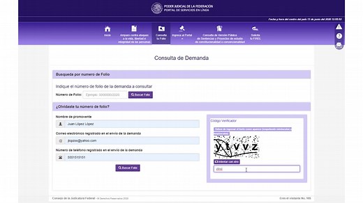 ¿Cómo consultar tu folio en el Portal de Servicios en Línea del Poder Judicial de la Federación? Fuente: cjf.gob.mx | Jurista del Futuro