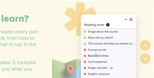 Decide the reading order right to improve the accessibility of your content. It’s important to arrange elements in the exact order you want people using screen readers to follow. Drag them up or down, and that’s it! Tutorial: https://help.genially.com/en_us/how-to-make-your-geniallys-more-accessible-SychjvB2i | Genially | Facebook