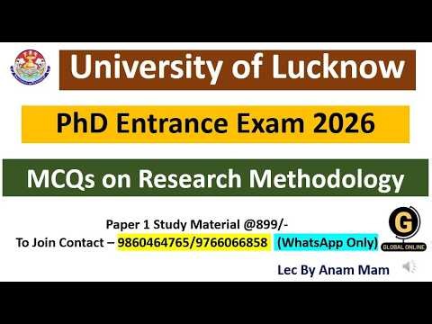 University of Lucknow 2026| Most Imp MCQs On Research Methodology| PhD Entrance Exam 2026
