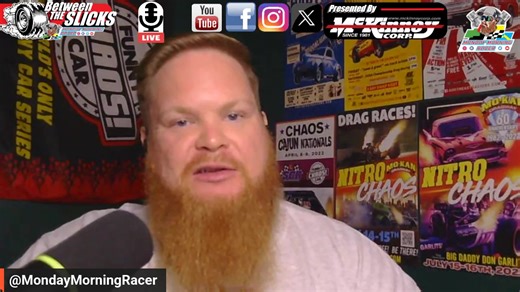 It's DRAG RACING news and talk on Between The Slicks! LIVE at 5:30PM ET (12/9) the Monday Morning Racer will be LIVE with the news from various sanctioning bodies like Funny Car Chaos, IHRA, NHRA and more in the world of drag racing. Tyler Hilton wheeling the Great Expectation III Top Fueler in the NHRA Heritage Series earned the 2025 championship title. It was the team's 4th straight title! We have him live to hear about the championship season. It's all LIVE at 5:30PM ET Monday Tuesday on Mond