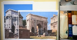 Arch of Septimius Severus - Rome Watercolor 12x15 inches | Thomas W Schaller - Watercolor Artist