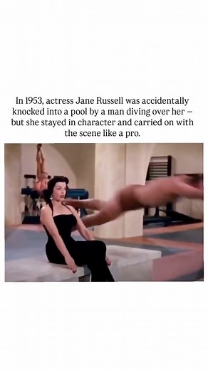 Socion on Instagram: "The Instagram reel shares a clip from the 1953 film Gentlemen Prefer Blondes, where Jane Russell, playing Dorothy Shaw, is accidentally knocked into a pool during a musical sequence but seamlessly continues performing her song "Ain't There Anyone Here for Love?". This unscripted moment occurred when a diver misjudged his jump over her; director Howard Hawks retained the take for its spontaneity, adding a choreographed lift-out scene afterwards to integrate it smoothly. Thre