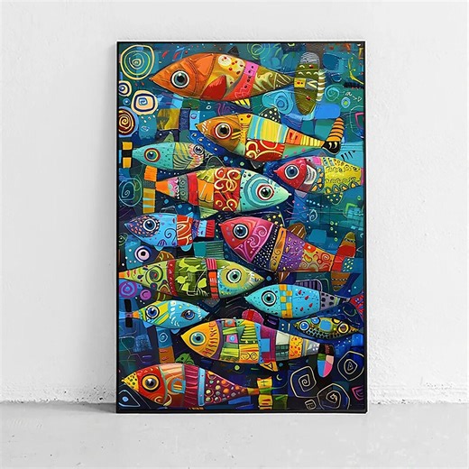 Abstract Colorful Fish in the Sea Digital Posters and Prints Painting Vintage Home Kitchen Wall Art Decor Mural - Etsy