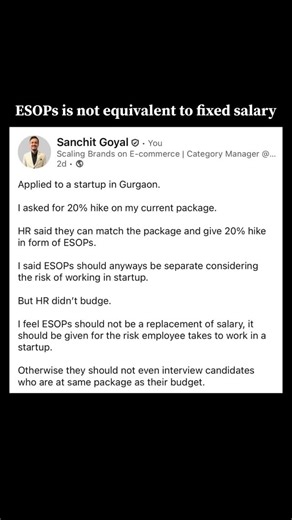 Don’t mistake ESOPs as fixed component replacement 💰 #salary #esop #hike #company | thehungrybatman