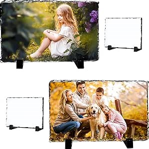 Beclumas 4 Pack 11.5" x 7.5" Sublimation Slate Blanks, Heat Thermal Transfer Stone Slate Picture Frame with Display Stand for Desktop Souvenir DIY Personalized Custom Gift Design