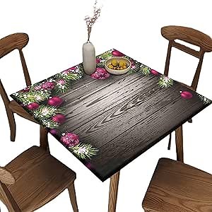 Tablecloth Card Table Fitted Square, Concept Twigs and Balls Pattern Printed on Wrinkle Resistant Polyester Table Cover, for Holiday Family Banquet and Patio Use, Fit for 40" x 40" Square Table