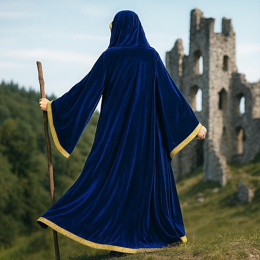 Wizard Monk Hooded Cloak Full Length, Fantasy Halloween Costume, Sorcerer Robe With Hood, Blue Velvet Long Mage Mantle, Renfest Cape Cosplay - Etsy
