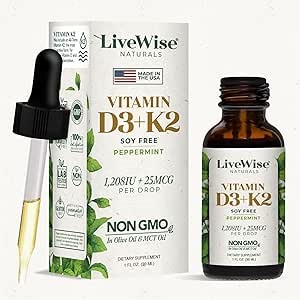 Live Wise Naturals Vitamin D3 K2 (MK-7) Peppermint Drops for Adults - 930 Drops, Ultra Concentrated Formulation, 1208 IU Vitamin D3, 25 MCG - Precision Micro-Dosing Dropper for Calcium & Bone Support