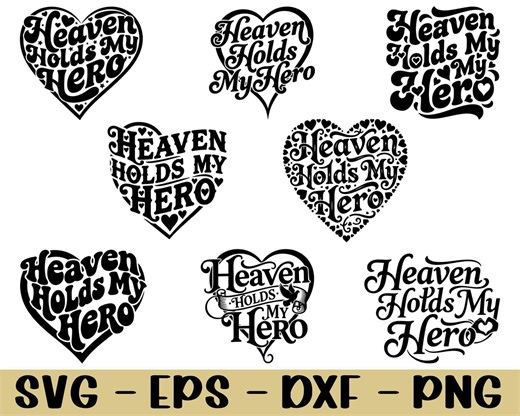 Heaven Holds My Hero Typography Svg, Dxf, Png - Etsy