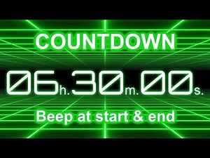 6 Hour 30 Minute Countdown Timer | Start/End Beeps | Neon Green Grid | 4K
