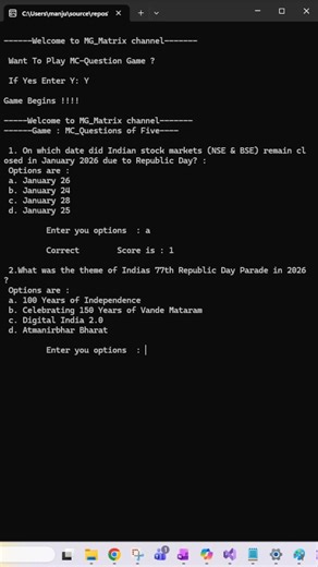 MCQ game example for C++ #code demo #republicday