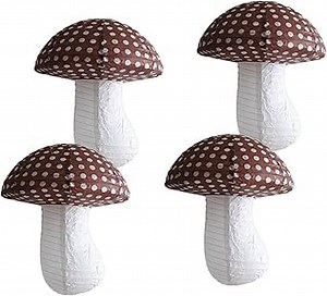 Brown Mushroom Shaped Paper Lanterns Set 4pcs Decor for Parties with Weddings- 16 Inch