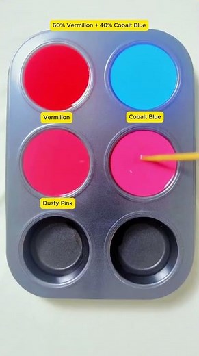 Create 4 colors from 2 colors : Vermilion + Cobalt Blue #asmr #mix #satisfying #colors #mixing