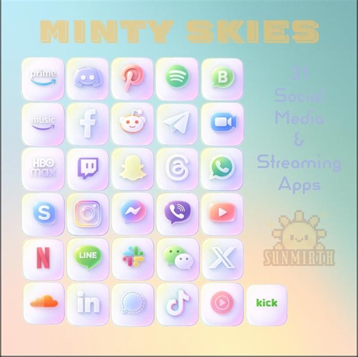 Minty Sunset Ios App Icons, Clean UI Social Media & Streaming (30 ) - Etsy Canada