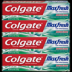 Colgate Max Fresh Toothpaste with Mini Breath Strips, Clean Mint - 6 ounce (4 Count)