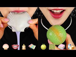 GIANT MELON JELLY ASMR WAX CANDY ASMR 🍈 KOREAN FOOD ASMR EMOJI FOOD MUKBANG ASMR