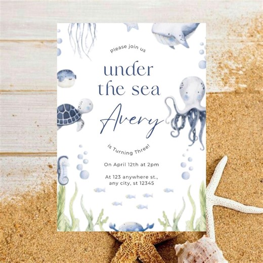 Under the Sea Invitation Template Editable, Mermaid Birthday Party Invite, Ocean Theme Birthday, Instant Download - Etsy