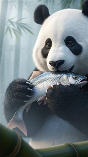 A Panda eating a big fish #DreamScreenAI #amazinganimals #panda