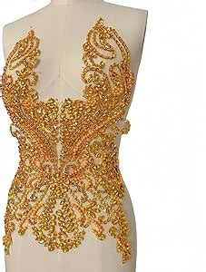 Rhinestone Applique Handmade Sparkly Crystals Bodice Diamond Patch for Prom Dresses,Wedding Dress (Gold)