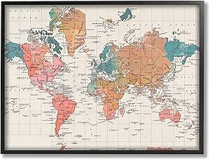 Stupell Industries Detailed Boho World Map Framed Wall Art, Design by Elizabeth Medley