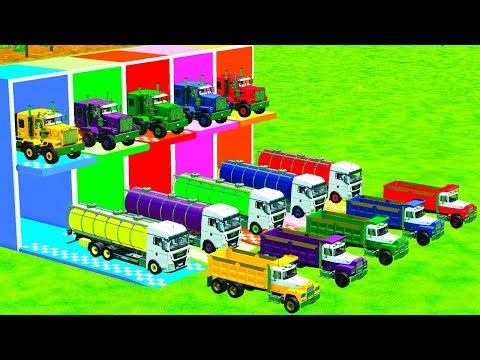 Garage with Colors - ALL MIXER TRUCK WITH DOUBLE FLATBED TRAILER TRUCK, VOLVO, MERCEDES, KENWORTH