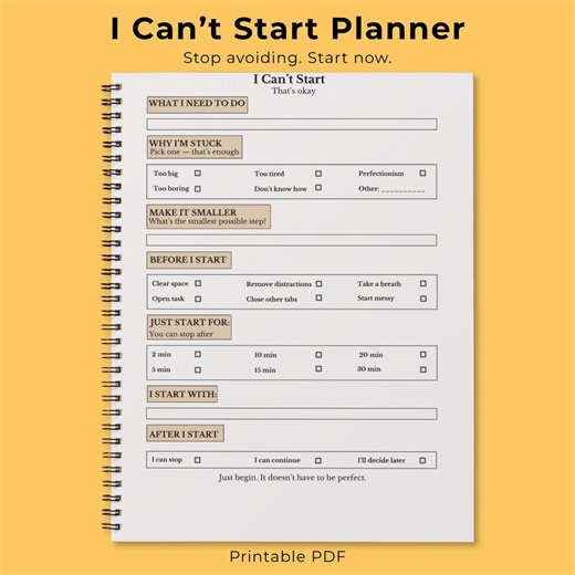 ADHD Planner Printable, Daily Focus Planner, Procrastination Help, Can’t Start Tasks, Simple Productivity PDF - Etsy