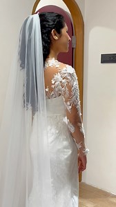 A mermaid gown in delicate floral lace with elegant full sleeves, crafted to flatter every detail. Just like her personality — sweet, charming, and a truly beautiful bride. Bride @ir.eeen | D'Aisle Bridals