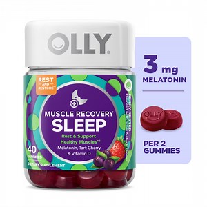 OLLY Muscle Recovery Sleep Gummies, 3mg Melatonin, Tart Cherry Extract, Vitamin D, Berry, 40 Ct