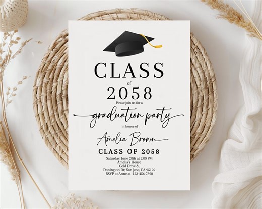 Graduation Invitation, Class of 2026 Invite, Cap & Tassel Grad Party Flyer, High School, College Graduate Announcement Black EDITABLE GD01K - Etsy